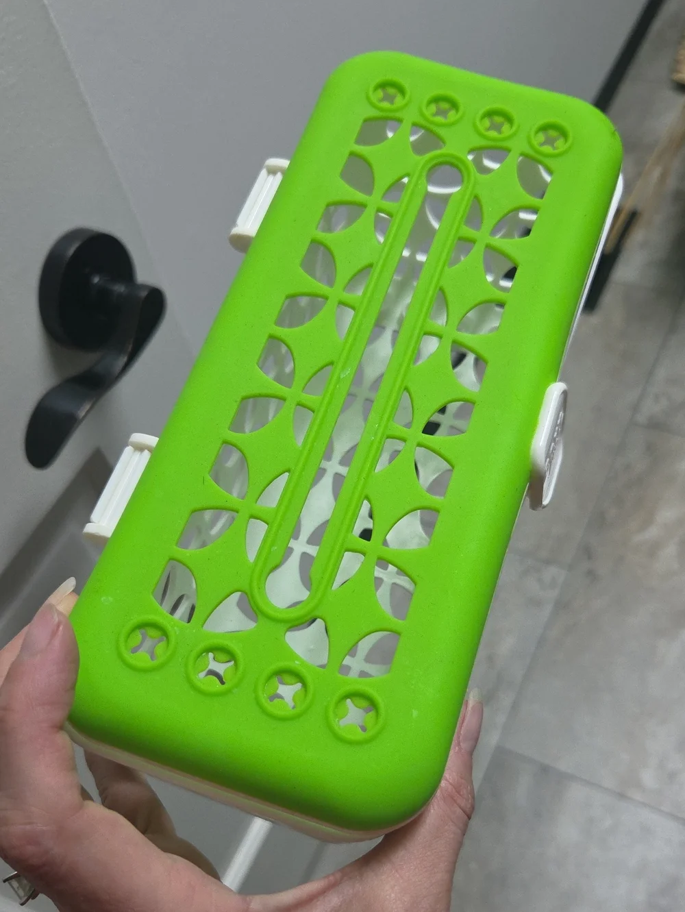 Green and White Plastic Storage Basket with Lid Baby Bottle Accessory